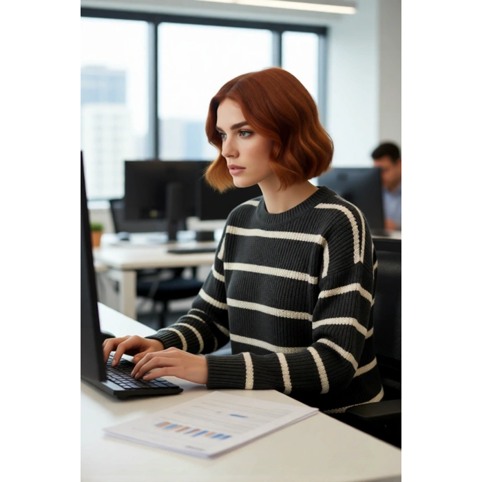 Kadınlara Özel Oversize Çizgili Triko Kazak Bisiklet Yaka Uzun Kollu Kış Stiline Modern Dokunuş