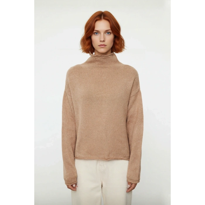 Kadınlara Özel Oversize Dik Yaka Triko Kazak Uzun Düşük Kol Kışlık Günlük Şıklık Ve Rahatlık Sunar