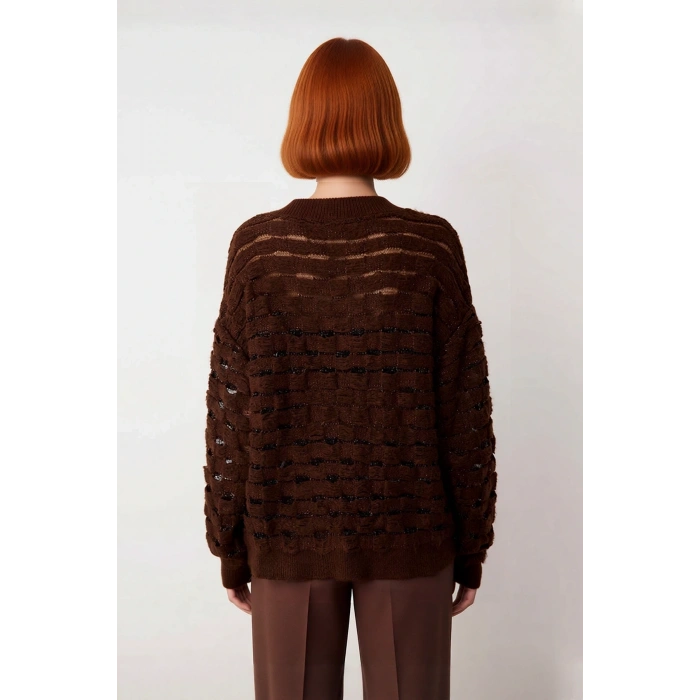 Kadınlara Özel Oversize Dokulu V Yaka Triko Kazak Düşük Kol Rahat Kesim İlkbahar Sonbahar Kaliteli