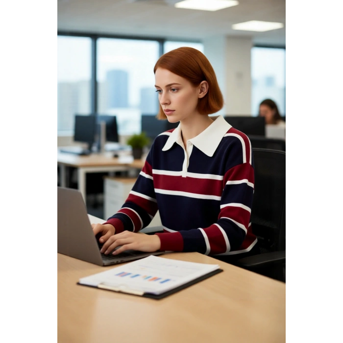 Kadınlara Özel Oversize Kesim Polo Yaka Triko Kazak Düşük Kol Tasarımıyla Kış Şıklığı Sunar