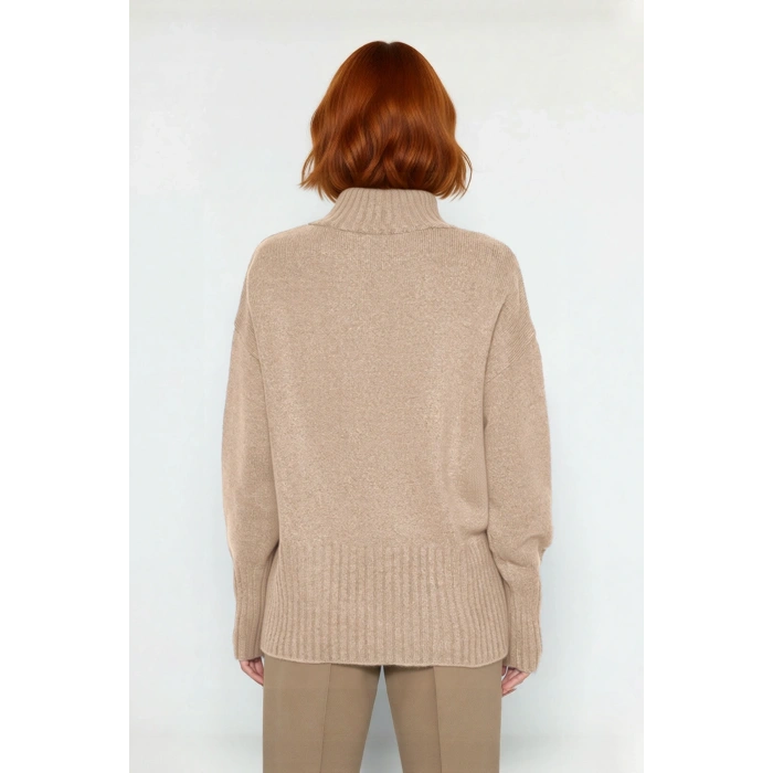 Kadınlara Özel Oversize Rahat Kalıp Düz Renk Triko Kazak Dik Yaka Reglan Kol Kış Modasının