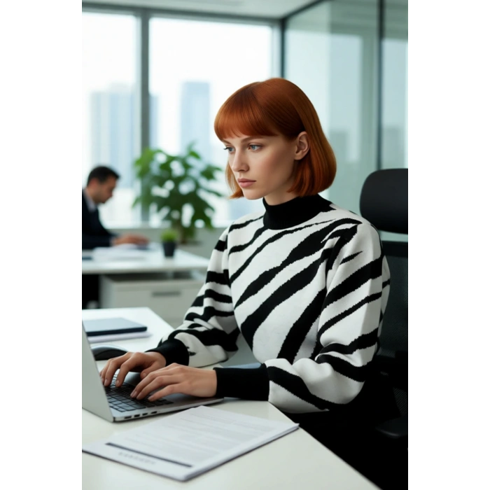 Kadınlara Özel Pembe Zebra Desenli Dik Yaka Uzun Kollu Crop Triko Kazak Kış Şıklığı İçin Kaliteli