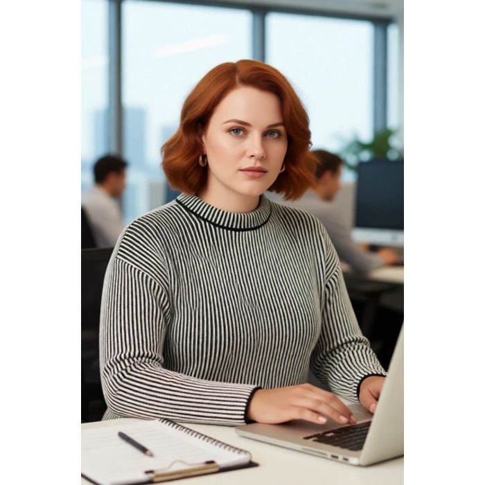 Kadınlara Özel Regular Fit Fitilli Çizgili Bisiklet Yaka Uzun Kollu Triko Kazak Kış Sezonu İçin