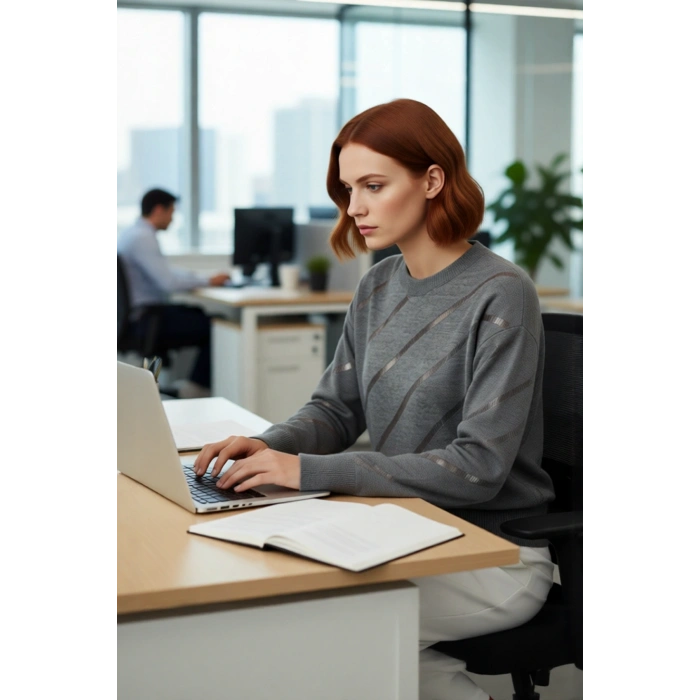 Kadınlara Özel Regular Kalıp Ajurlu Triko Kazak Bisiklet Yaka Düşük Kollu Modern Şıklık Kaliteli