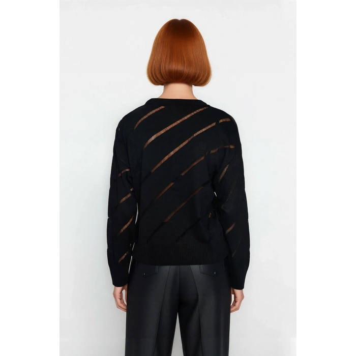 Kadınlara Özel Regular Kalıp Ajurlu Triko Kazak Bisiklet Yaka Düşük Kollu Modern Şıklık Kaliteli