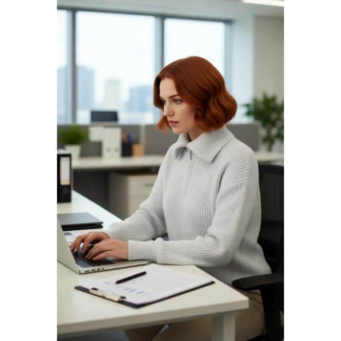 Kadınlara Özel Regular Kalıp Fermuarlı Dik Yaka Triko Kazak Düşük Kollu Kışlık Rahat Giyim