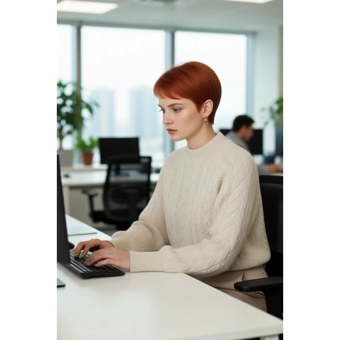 Kadınlara Özel Regular Kesim Saç Örgü Detaylı Triko Kazak Dik Yaka Balon Kol Kışlık Giyim Kaliteli