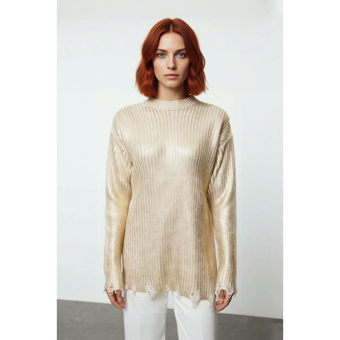 Kadınlara Özel Relaxed Fit Bisiklet Yaka Uzun Düşük Kol Triko Kazak Sonbahar Kış Konforu Kaliteli