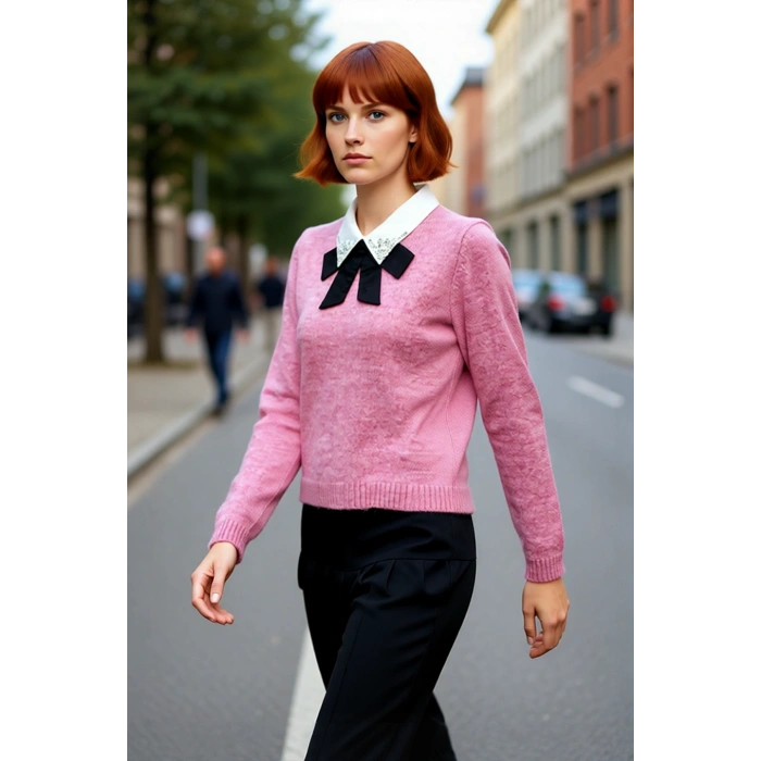 Kadınlara Özel Şık Taş Ve Kurdele Detaylı Triko Kazak Regular Kalıp Kışlık Kombinler İçin İdeal