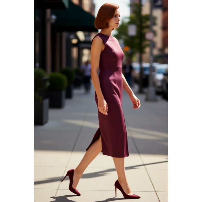 Kadınlara Özel Smart Bodycon Süet Dokuma Midi Elbise Kolsuz Şık Tasarımıyla Gündüzden Geceye.