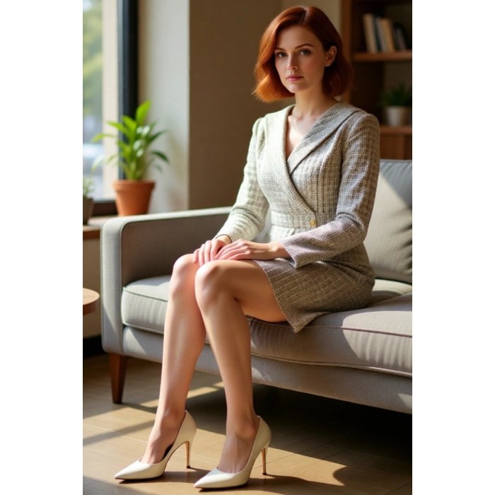 Kadınlara Özel Tüvit Dokulu Ekose Desenli Ceket Yaka Uzun Kollu %100 Pamuk Kısa Elbise Kışlık