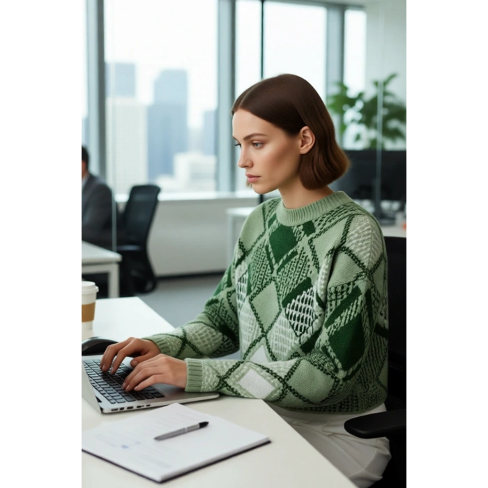 Kadınların Gardırobuna Şıklık Katacak Rahat Oversize Baklava Desenli Triko Kazak Kaliteli Şık