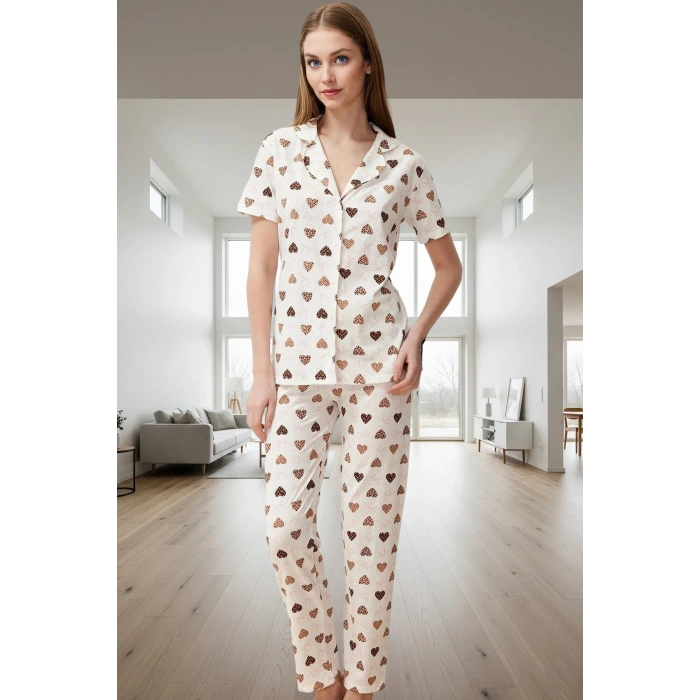Kalpli Desenli Pamuk Pijama Takımı Rahat ve Şık Tasarım Kullanım Profesyonel Görünüm