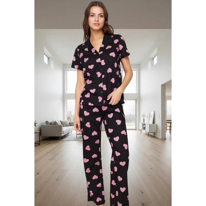 Kalpli Pamuklu Pijama Takımı Örme Kumaş Rahat Kalıp Premium Kalite Dayanıklı Malzeme
