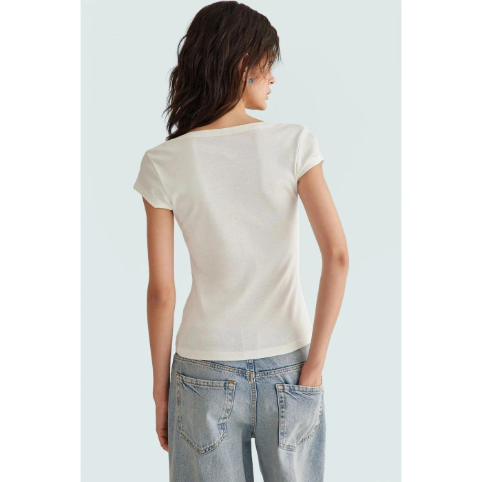Kare Yaka Fitted Ribana Örme Bluz Yazlık Günlük Kombinler İçin Konforlu Kesim