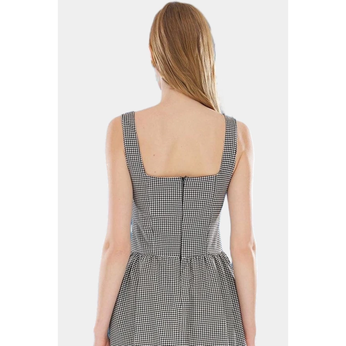 Kare Yaka Mini Ekose Elbise 95% Polyester Rahat Günlük Yazlık Premium Kalite Özenle Seçilmiş
