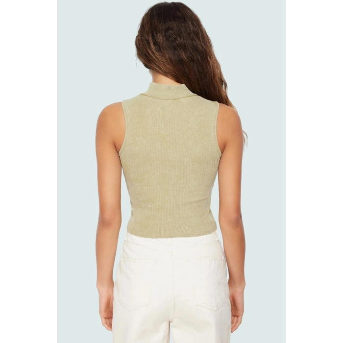 Kaşkorse Örme Bluz Crop Fitted Halter Yaka Fermuarlı Detay Trend Tasarım Premium Kalite