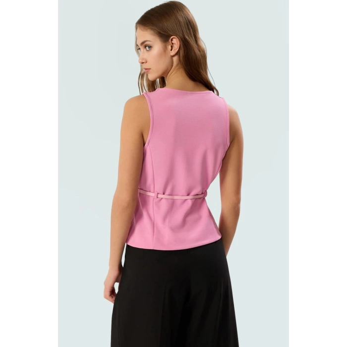 Kemerli Krep Bluz Fitted V Yaka Günlük ve Şık Trend Tasarım Konforlu Kesim