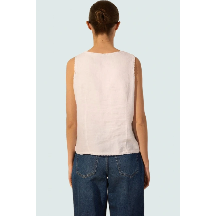 Keten Dantel Detaylı Crop Bluz Rahat Yazlık Stil Şık Görünüm Yüksek Kalite Kaliteli İşçilik