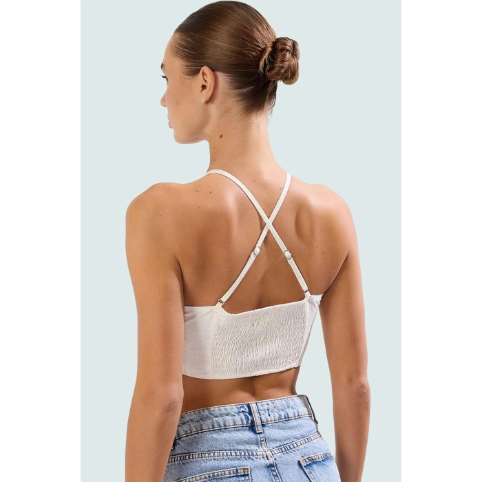Keten Karışımlı Kolsuz Plaj Bluz Hakim Yaka Aksesuarlı Yazlık Modern Stil Uzun Ömürlü