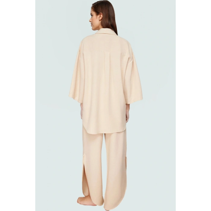 Keten Karışımlı Oversize Gömlek Pantolon Takım Plaj ve Günlük Kullanım Rahat Şık