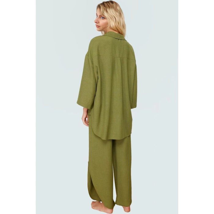 Keten Karışımlı Oversize Gömlek Pantolon Takım Plaj ve Günlük Kullanım Rahat Şık