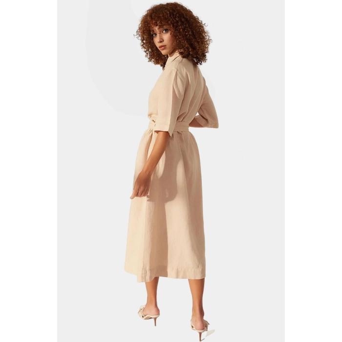 Keten Maxi Gömlek Elbise Yazlık Günlük Şık Tasarım Modern Stil Rahat Ve Kullanım