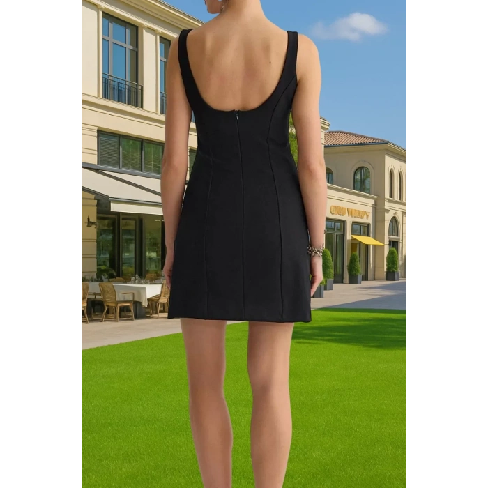 Kısa A Kesim Abiye Elbise Fiyonk Detayli Dokuma Polyester Yazlık Trend Tasarım Zarifane Tasarım