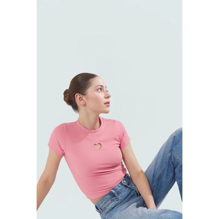 Kısa Kol Örme Bluz Bisiklet Yaka Fitted Ottoman Kumaş Yazlık Rahat Ve Şık Trend Tasarım