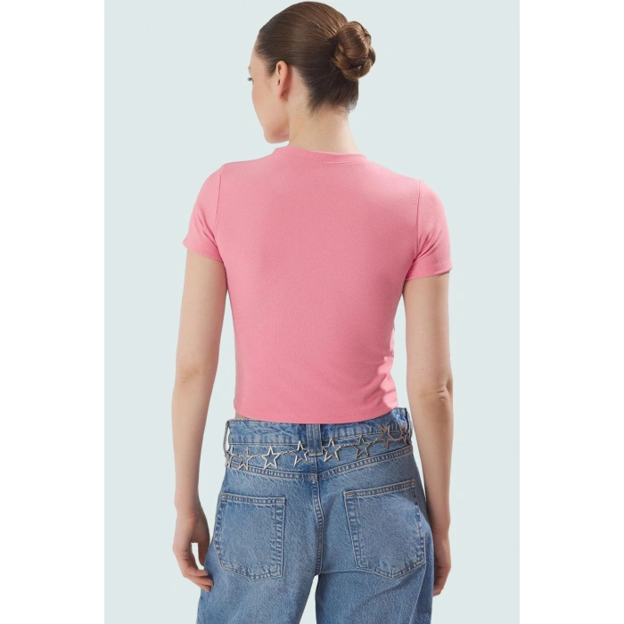 Kısa Kol Örme Bluz Bisiklet Yaka Fitted Ottoman Kumaş Yazlık Rahat Ve Şık Trend Tasarım