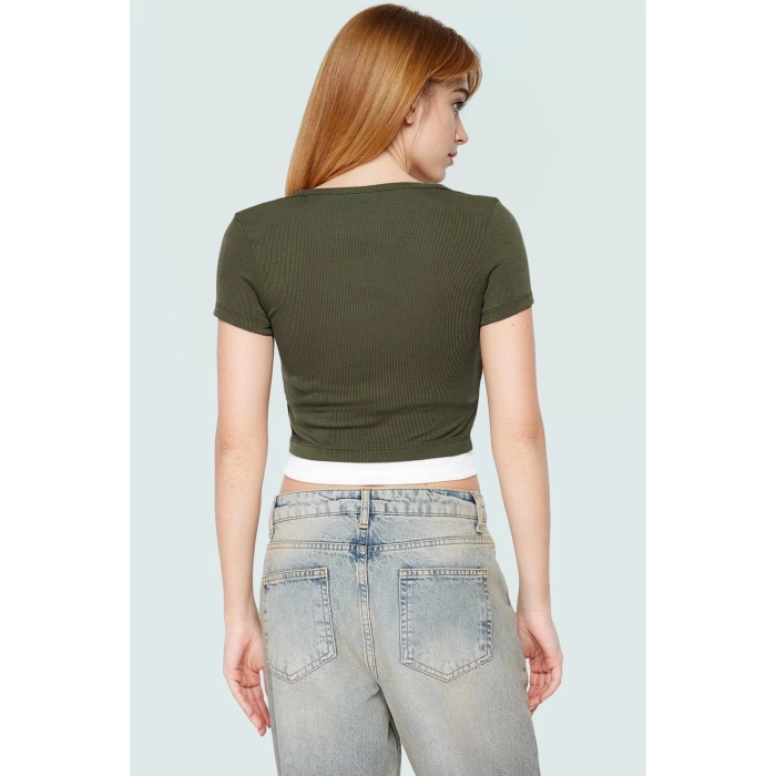 Kısa Kollu Bluz Vücudu Saran Örme Polyester Yazlık Profesyonel Görünüm Kaliteli İşçilik