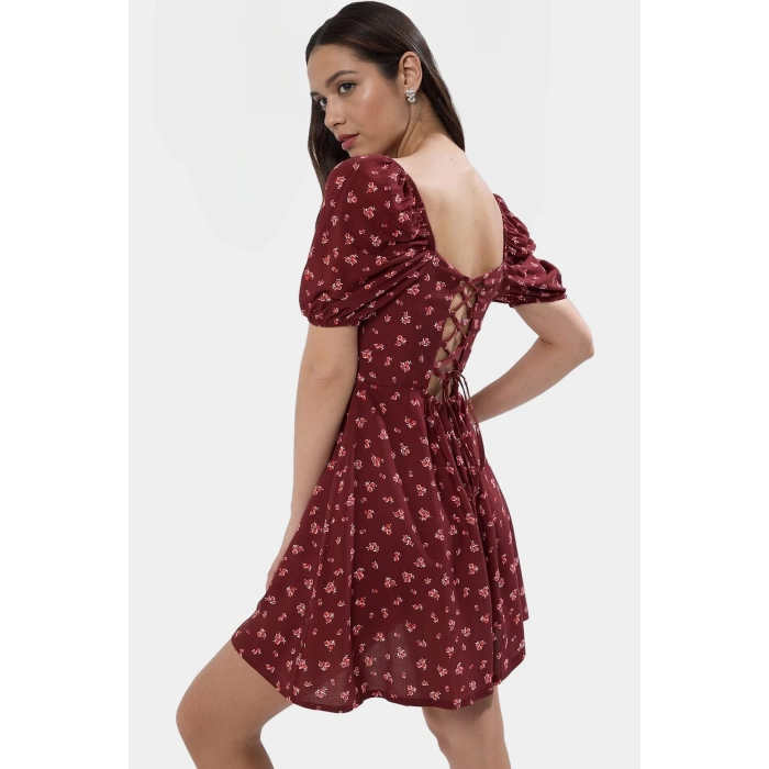 Kısa Kollu Çiçekli Mini Elbise  Viskoz Skater Rahat Yazlık Trend Tasarım Modern Stil