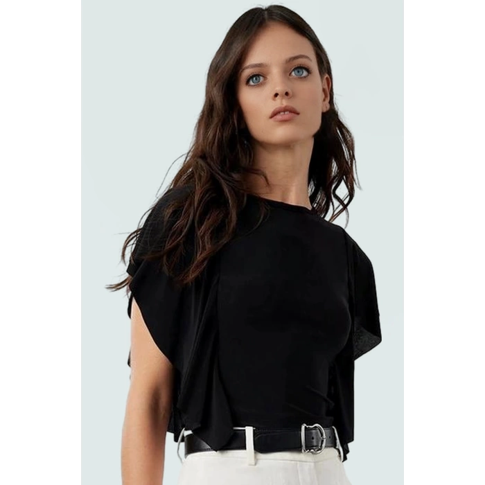 Kısa Kollu Kadın Bluz Polyester Örme Crop Bisiklet Yaka Günlük Stil Zarifane Tasarım