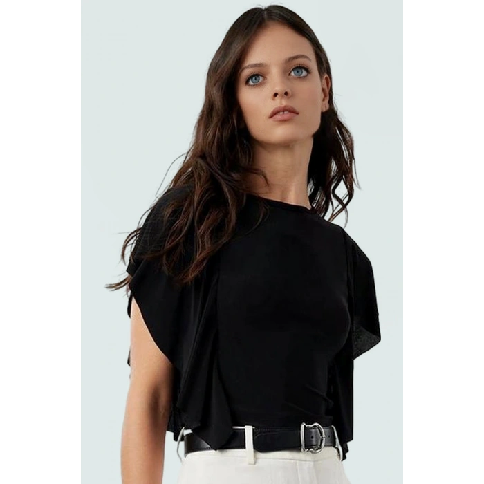 Kısa Kollu Kadın Bluz Polyester Örme Crop Bisiklet Yaka Günlük Stil Zarifane Tasarım