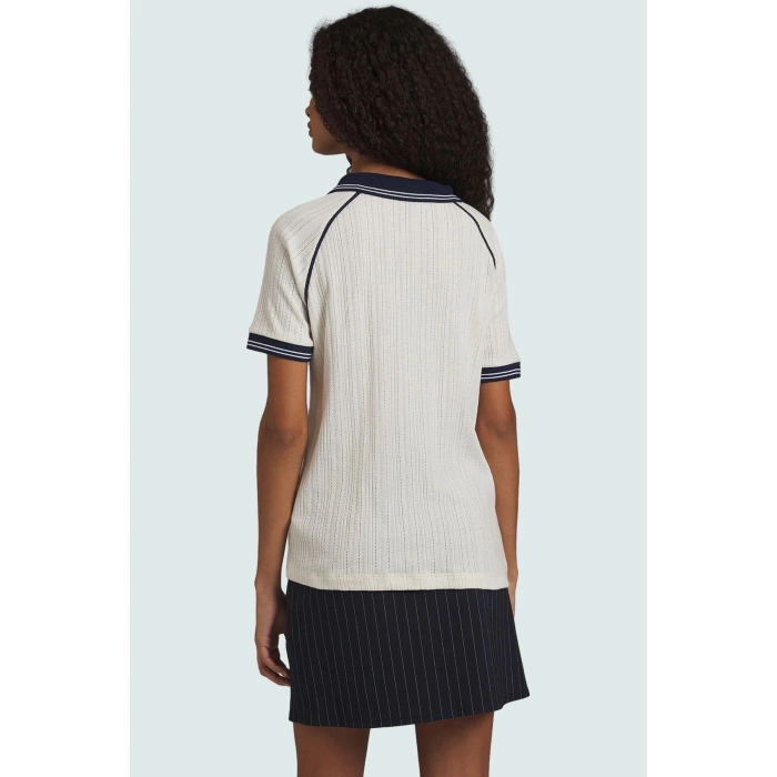 Kısa Kollu Örme Bluz Polo Yaka Renk Bloklu Desen 74% Polyester 26% Pamuk Premium Kalite