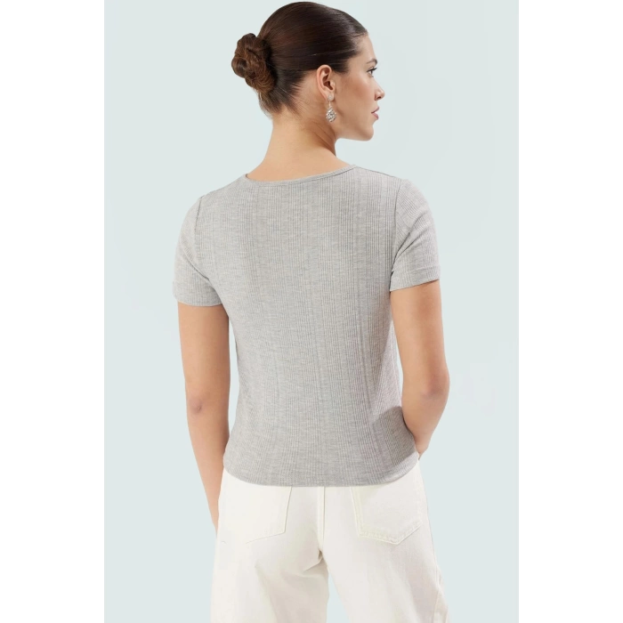 Kısa Kollu Örme Bluz Regular Boy Fitted Kalıp Bisiklet Yaka Yazlık Yüksek Kalite
