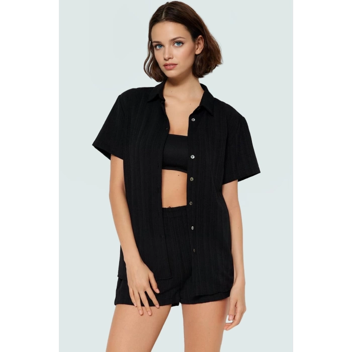 Kısa Kollu Oversize Keten Karışımlı Şort Takım Plaj ve Günlük Kullanım İçin
