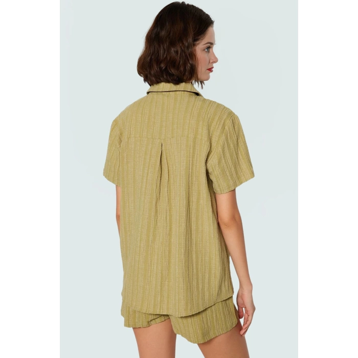 Kısa Kollu Oversize Keten Karışımlı Şort Takım Plaj ve Günlük Kullanım İçin
