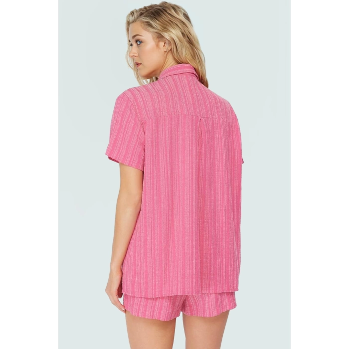Kısa Kollu Oversize Keten Karışımlı Şort Takım Plaj ve Günlük Kullanım İçin