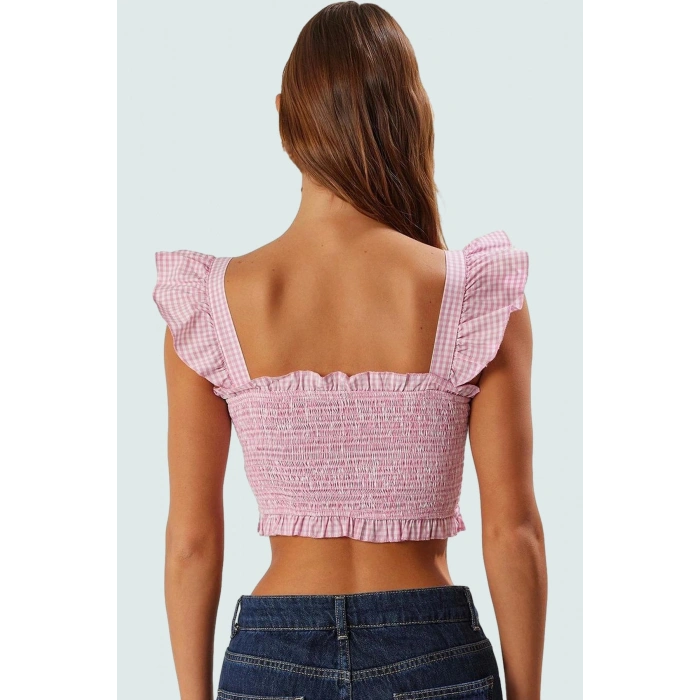 Kısa Kollu Terrycotton Bluz Pötikare Desen Fitted Kalıp Yazlık Profesyonel Görünüm