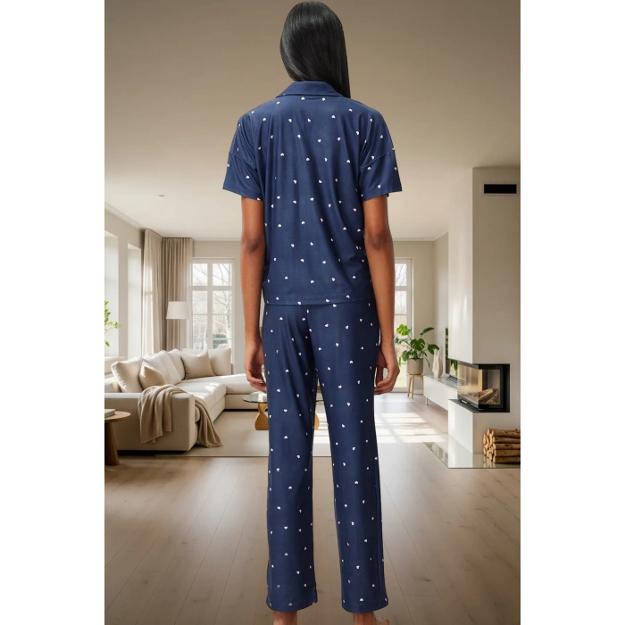 Kısa Kollu Uzun Paçalı Kalpli Pijama Takımı Ev Konforu İçin Mükemmel Seçim