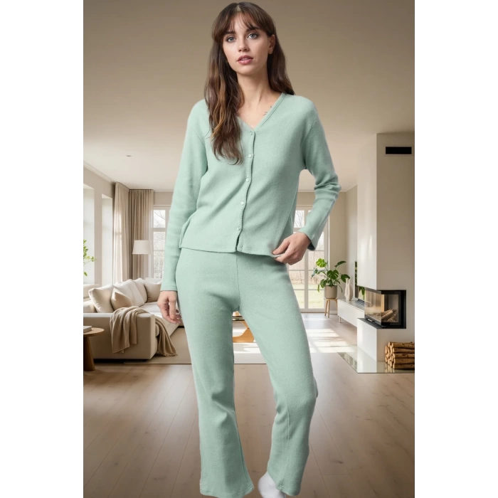Kışlık 2li Pijama Takımı Pamuk Karışımlı Hırka ve Pantolon Uzun Ömürlü Dayanıklı Malzeme