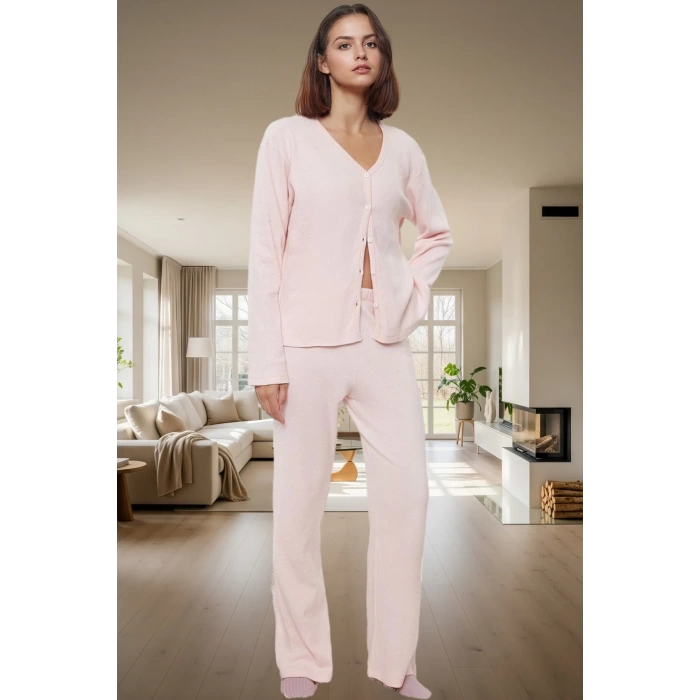 Kışlık 2li Pijama Takımı Pamuk Karışımlı Hırka ve Pantolon Uzun Ömürlü Dayanıklı Malzeme
