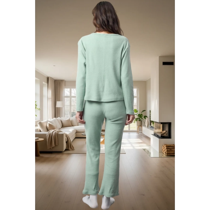 Kışlık 2li Pijama Takımı Pamuk Karışımlı Hırka ve Pantolon Uzun Ömürlü Dayanıklı Malzeme