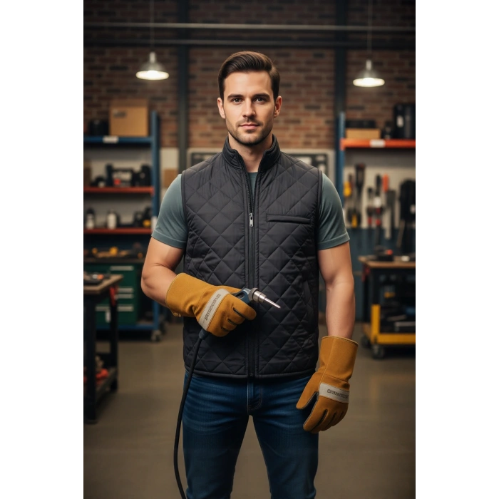 Kışlık Erkek Yelek Kapitone İş Güvenliği Micro Desenli Yeleği Çift Cepli İç Giyim Koruyucu