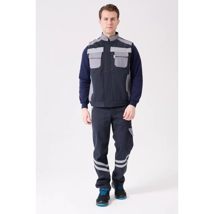 Kışlık Gabardin İş Yeleği GriLacivert Su Geçirmez Urtica Outdoor Yelek Sıcak Tutucu Suya