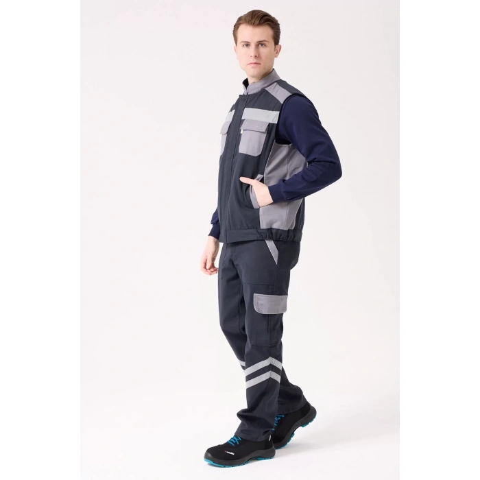 Kışlık Gabardin İş Yeleği GriLacivert Su Geçirmez Urtica Outdoor Yelek Sıcak Tutucu Suya