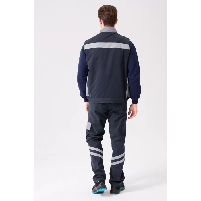 Kışlık Gabardin İş Yeleği GriLacivert Su Geçirmez Urtica Outdoor Yelek Sıcak Tutucu Suya