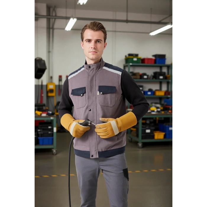 Kışlık Gabardin İş Yeleği Sıcak Rüzgar Geçirmez Blaze Tutucu Fonksiyonel Cepli