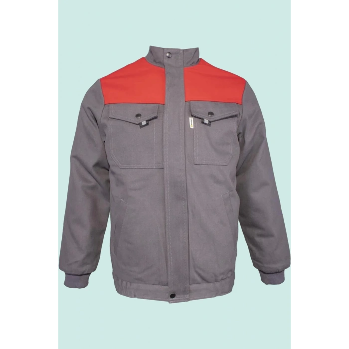 Kışlık İş Montu GriKırmızı Pamuklu Polar Astarlı Nigra Tasarım